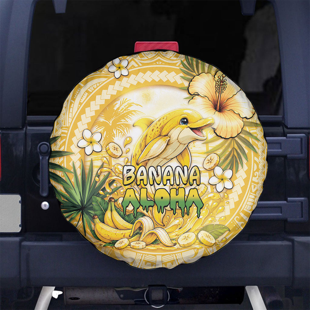 Hawaii Banana Dolphin Spare Tire Cover Cute Cosplay Naiʻa Fish Tribal Patterns DT05 No hole Yellow - Polynesian Pride