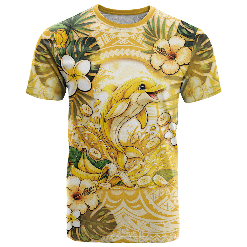 Hawaii Banana Dolphin T Shirt Cute Cosplay Naiʻa Fish Tribal Patterns DT05 Yellow - Polynesian Pride
