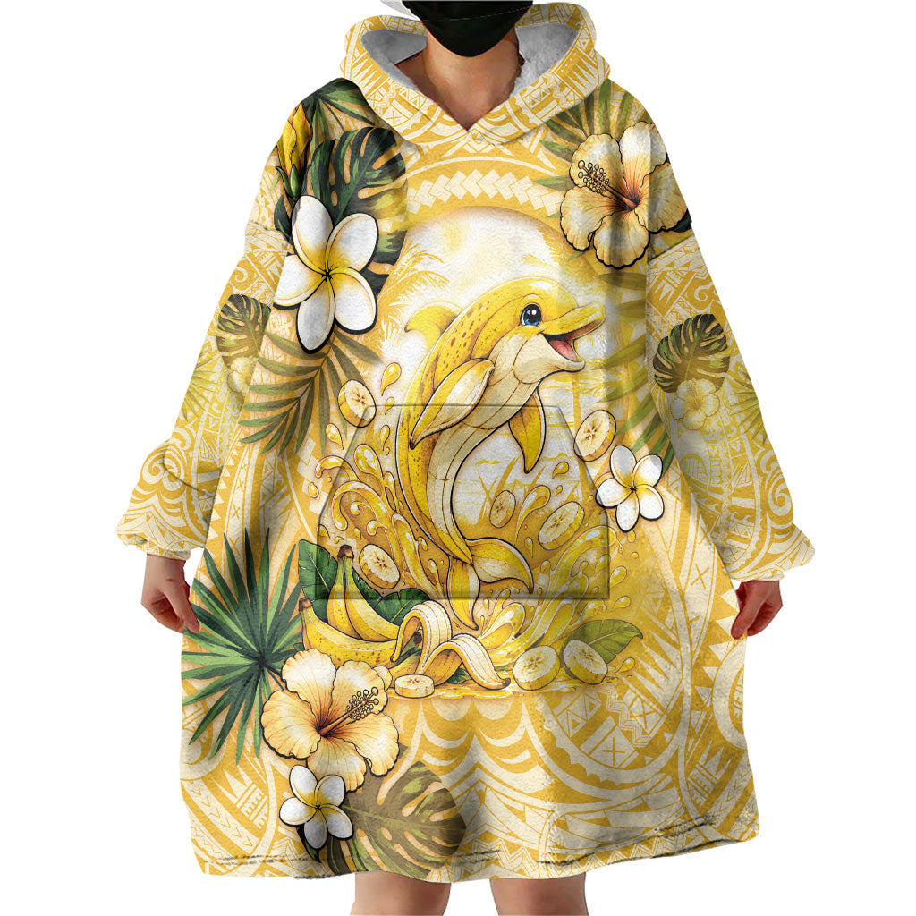 Hawaii Banana Dolphin Wearable Blanket Hoodie Cute Cosplay Naiʻa Fish Tribal Patterns DT05 - Polynesian Pride