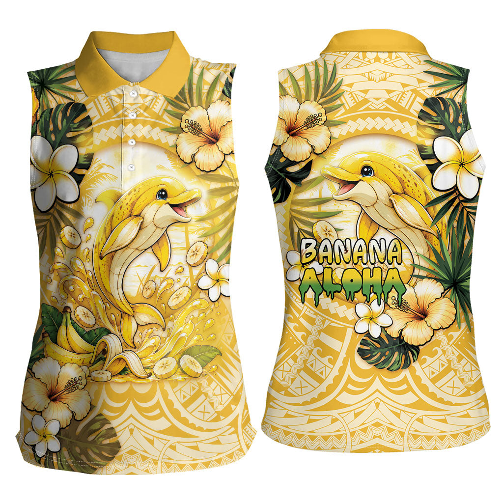 Hawaii Banana Dolphin Women Sleeveless Polo Shirt Cute Cosplay Naiʻa Fish Tribal Patterns DT05 - Polynesian Pride