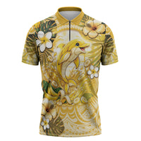 Hawaii Banana Dolphin Zipper Polo Shirt Cute Cosplay Naiʻa Fish Tribal Patterns DT05 Yellow - Polynesian Pride