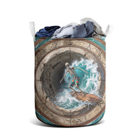 3D Illusion Surfing Skeleton Halloween Laundry Basket Surfboard Bones Ocean Wave Stone Well DT05 - Polynesian Pride