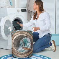 3D Illusion Surfing Skeleton Halloween Laundry Basket Surfboard Bones Ocean Wave Stone Well DT05 - Polynesian Pride