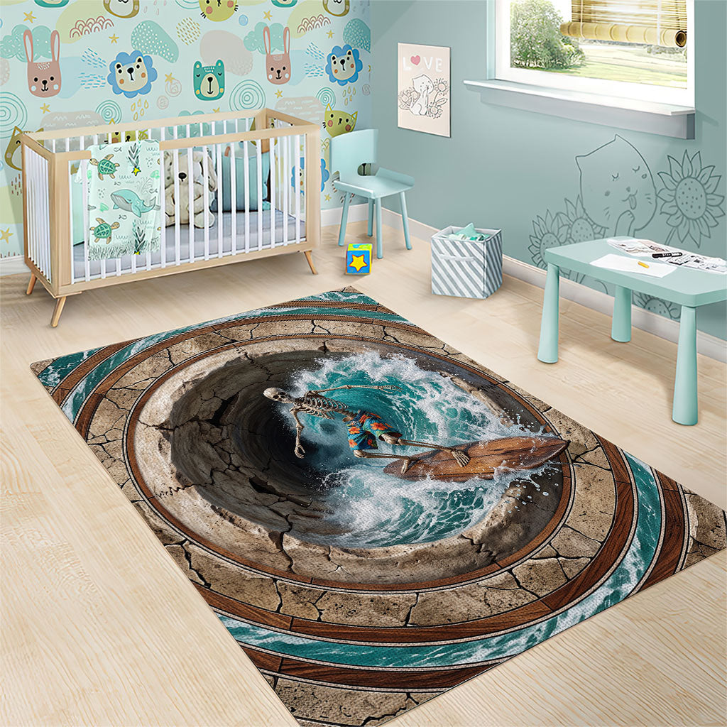 3D Illusion Surfing Skeleton Halloween Area Rug Surfboard Bones Ocean Wave Stone Well DT05 - Polynesian Pride