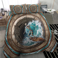 3D Illusion Surfing Skeleton Halloween Bedding Set Surfboard Bones Ocean Wave Stone Well DT05 - Polynesian Pride
