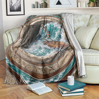 3D Illusion Surfing Skeleton Halloween Blanket Surfboard Bones Ocean Wave Stone Well DT05 Gray - Polynesian Pride