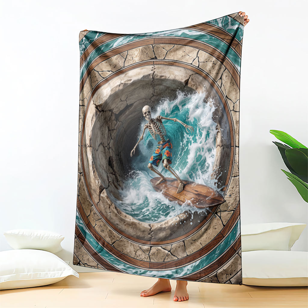 3D Illusion Surfing Skeleton Halloween Blanket Surfboard Bones Ocean Wave Stone Well DT05 - Polynesian Pride