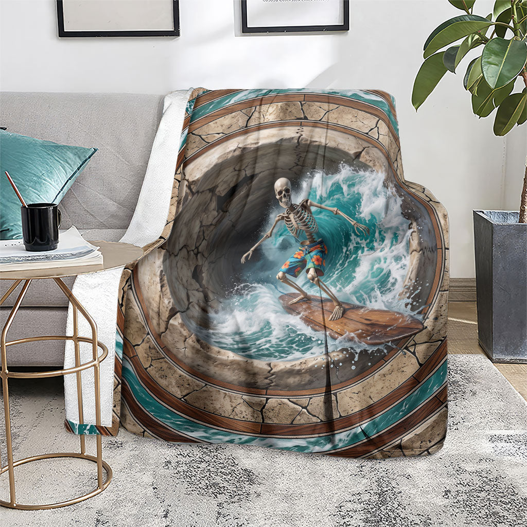 3D Illusion Surfing Skeleton Halloween Blanket Surfboard Bones Ocean Wave Stone Well DT05 - Polynesian Pride