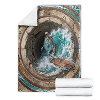 3D Illusion Surfing Skeleton Halloween Blanket Surfboard Bones Ocean Wave Stone Well DT05 - Polynesian Pride