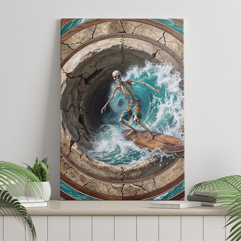 3D Illusion Surfing Skeleton Halloween Canvas Wall Art Surfboard Bones Ocean Wave Stone Well DT05 - Polynesian Pride