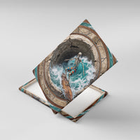 3D Illusion Surfing Skeleton Halloween Canvas Wall Art Surfboard Bones Ocean Wave Stone Well DT05 With Frame Gray - Polynesian Pride