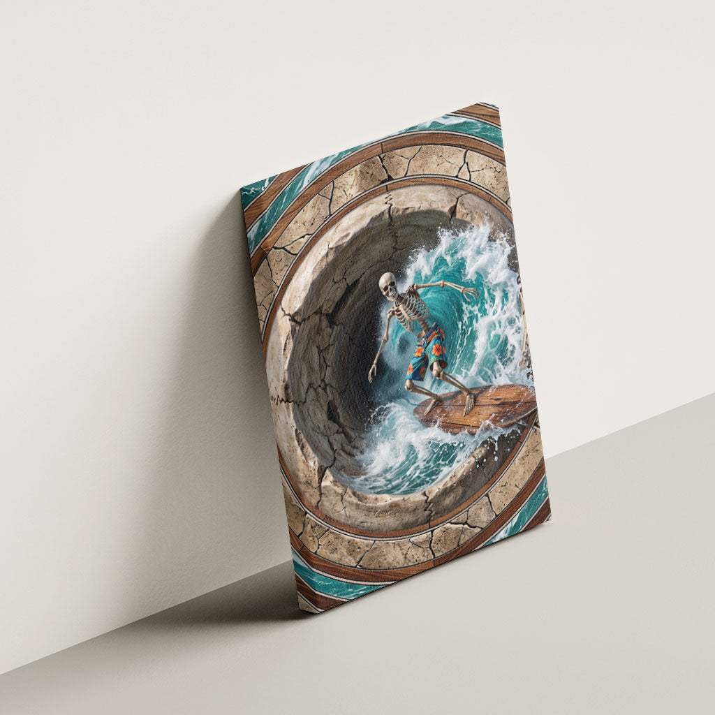 3D Illusion Surfing Skeleton Halloween Canvas Wall Art Surfboard Bones Ocean Wave Stone Well DT05 - Polynesian Pride