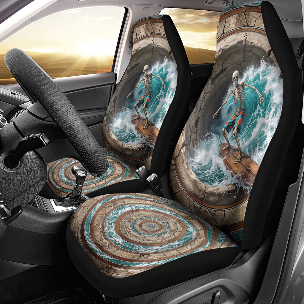 3D Illusion Surfing Skeleton Halloween Car Seat Cover Surfboard Bones Ocean Wave Stone Well DT05 - Polynesian Pride