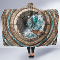 3D Illusion Surfing Skeleton Halloween Hooded Blanket Surfboard Bones Ocean Wave Stone Well DT05 One Size Gray - Polynesian Pride