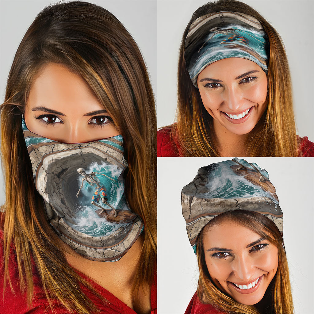 3D Illusion Surfing Skeleton Halloween Neck Gaiter Surfboard Bones Ocean Wave Stone Well DT05 - Polynesian Pride