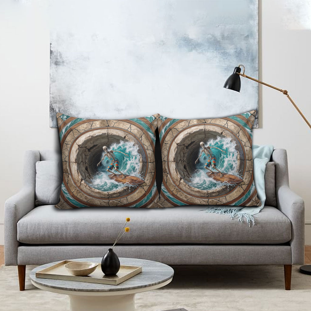 3D Illusion Surfing Skeleton Halloween Pillow Cover Surfboard Bones Ocean Wave Stone Well DT05 - Polynesian Pride