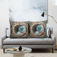3D Illusion Surfing Skeleton Halloween Pillow Cover Surfboard Bones Ocean Wave Stone Well DT05 - Polynesian Pride