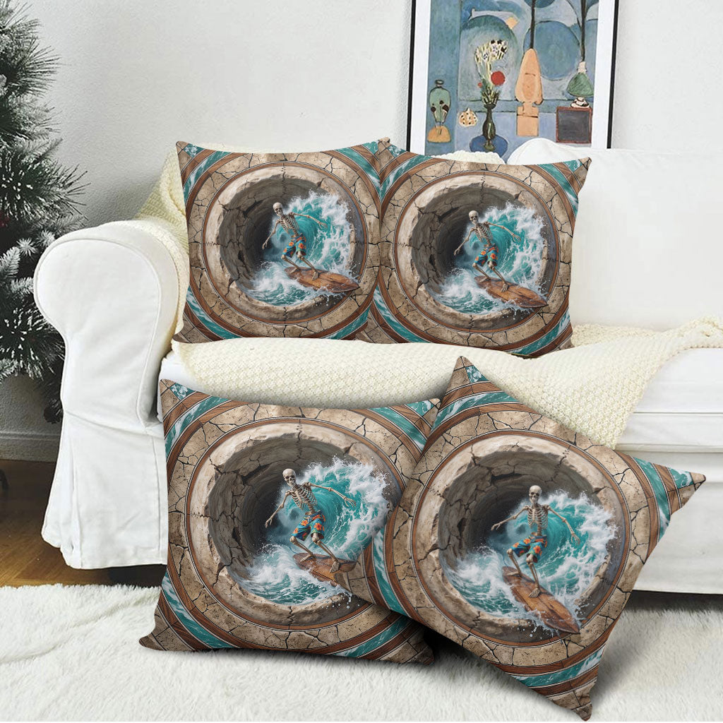 3D Illusion Surfing Skeleton Halloween Pillow Cover Surfboard Bones Ocean Wave Stone Well DT05 - Polynesian Pride