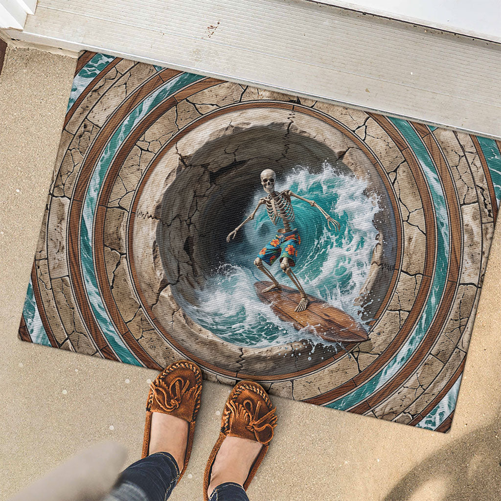 3D Illusion Surfing Skeleton Halloween Rubber Doormat Surfboard Bones Ocean Wave Stone Well DT05 - Polynesian Pride