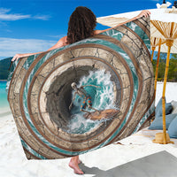 3D Illusion Surfing Skeleton Halloween Sarong Surfboard Bones Ocean Wave Stone Well DT05 One Size 44 x 66 inches Gray - Polynesian Pride