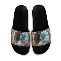3D Illusion Surfing Skeleton Halloween Slide Sandals Surfboard Bones Ocean Wave Stone Well DT05 Gray - Polynesian Pride