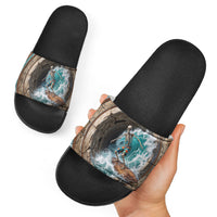 3D Illusion Surfing Skeleton Halloween Slide Sandals Surfboard Bones Ocean Wave Stone Well DT05 - Polynesian Pride