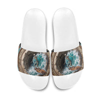 3D Illusion Surfing Skeleton Halloween Slide Sandals Surfboard Bones Ocean Wave Stone Well DT05 Gray - Polynesian Pride