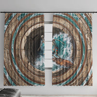 3D Illusion Surfing Skeleton Halloween Window Curtain Surfboard Bones Ocean Wave Stone Well DT05 With Hooks Gray - Polynesian Pride