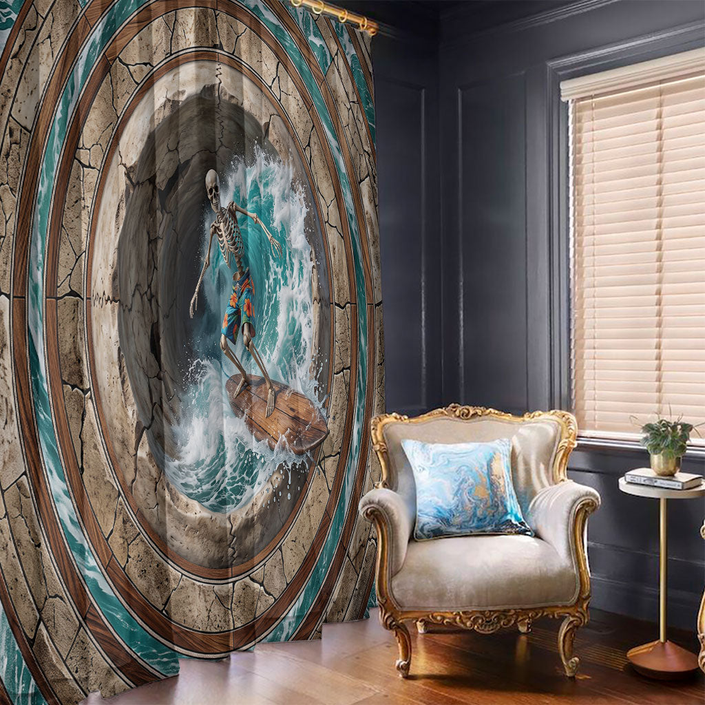 3D Illusion Surfing Skeleton Halloween Window Curtain Surfboard Bones Ocean Wave Stone Well DT05 - Polynesian Pride