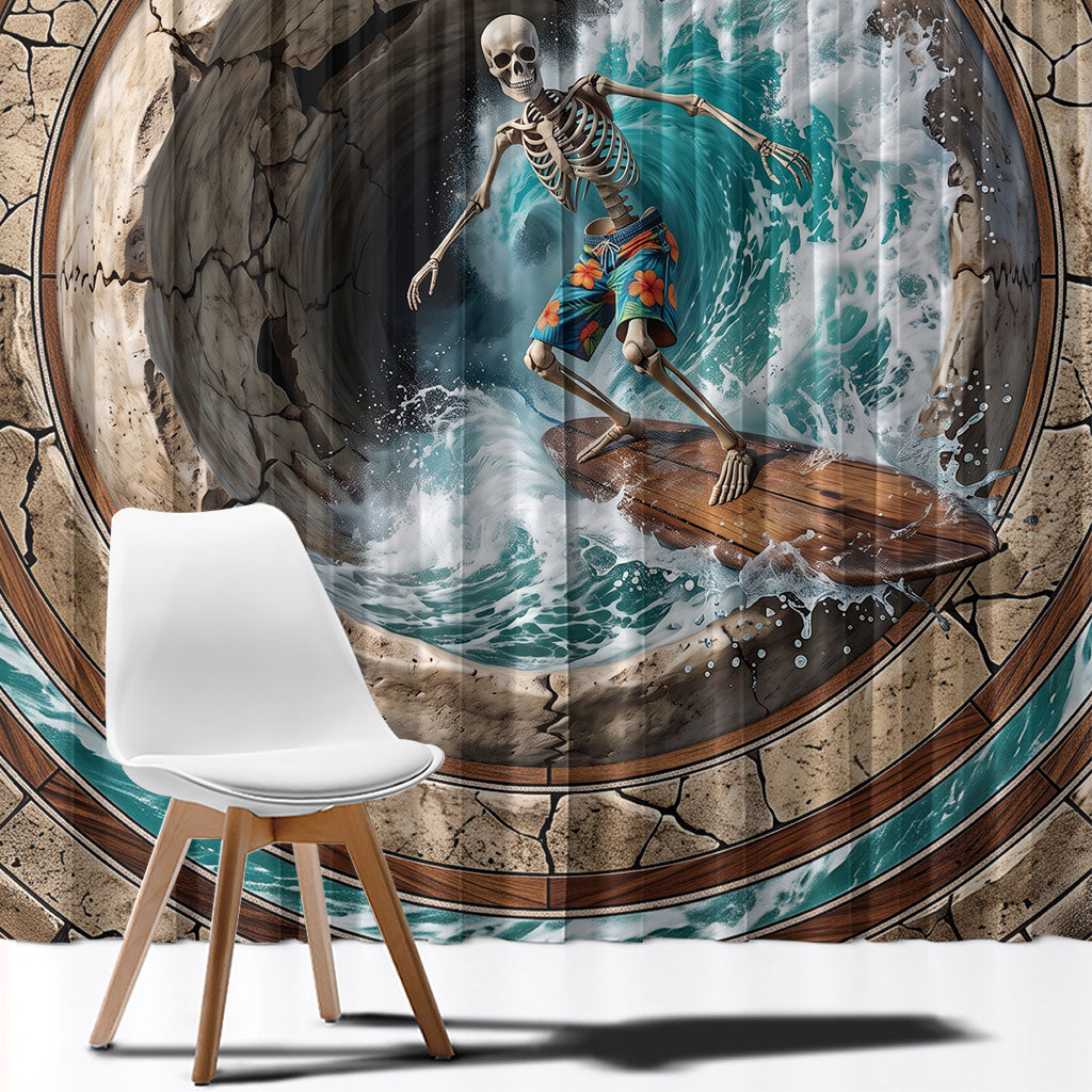 3D Illusion Surfing Skeleton Halloween Window Curtain Surfboard Bones Ocean Wave Stone Well DT05 - Polynesian Pride