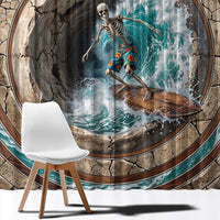 3D Illusion Surfing Skeleton Halloween Window Curtain Surfboard Bones Ocean Wave Stone Well DT05 - Polynesian Pride