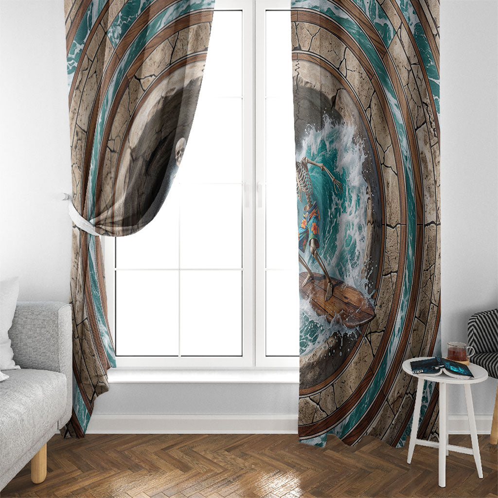 3D Illusion Surfing Skeleton Halloween Window Curtain Surfboard Bones Ocean Wave Stone Well DT05 - Polynesian Pride
