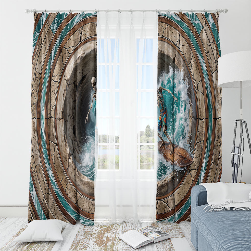 3D Illusion Surfing Skeleton Halloween Window Curtain Surfboard Bones Ocean Wave Stone Well DT05 - Polynesian Pride
