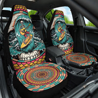 3D Illusion Surfing Skull Aloha Halloween Car Seat Cover Tropical Guitarist Bones Wave DT05 One Size Blue - Polynesian Pride