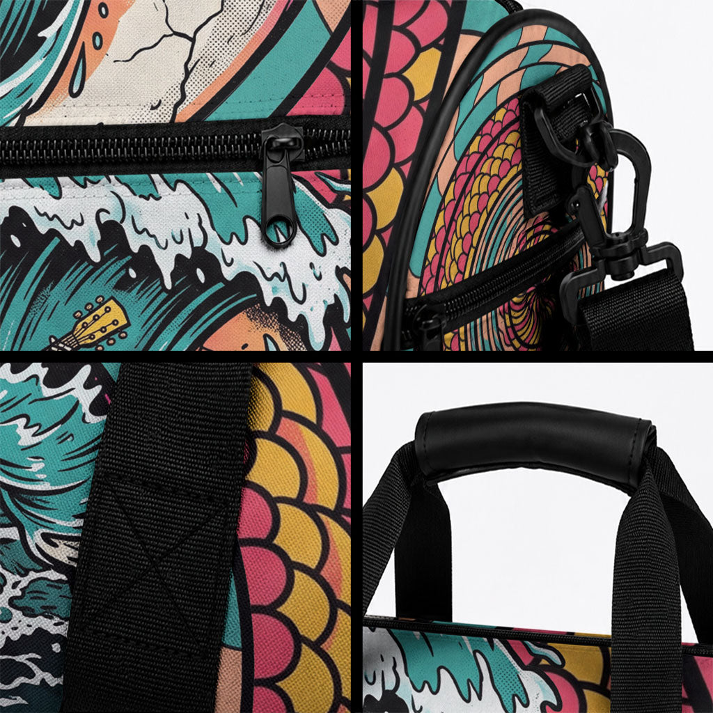 3D Illusion Surfing Skull Aloha Halloween Duffle Bag Tropical Guitarist Bones Wave DT05 - Polynesian Pride