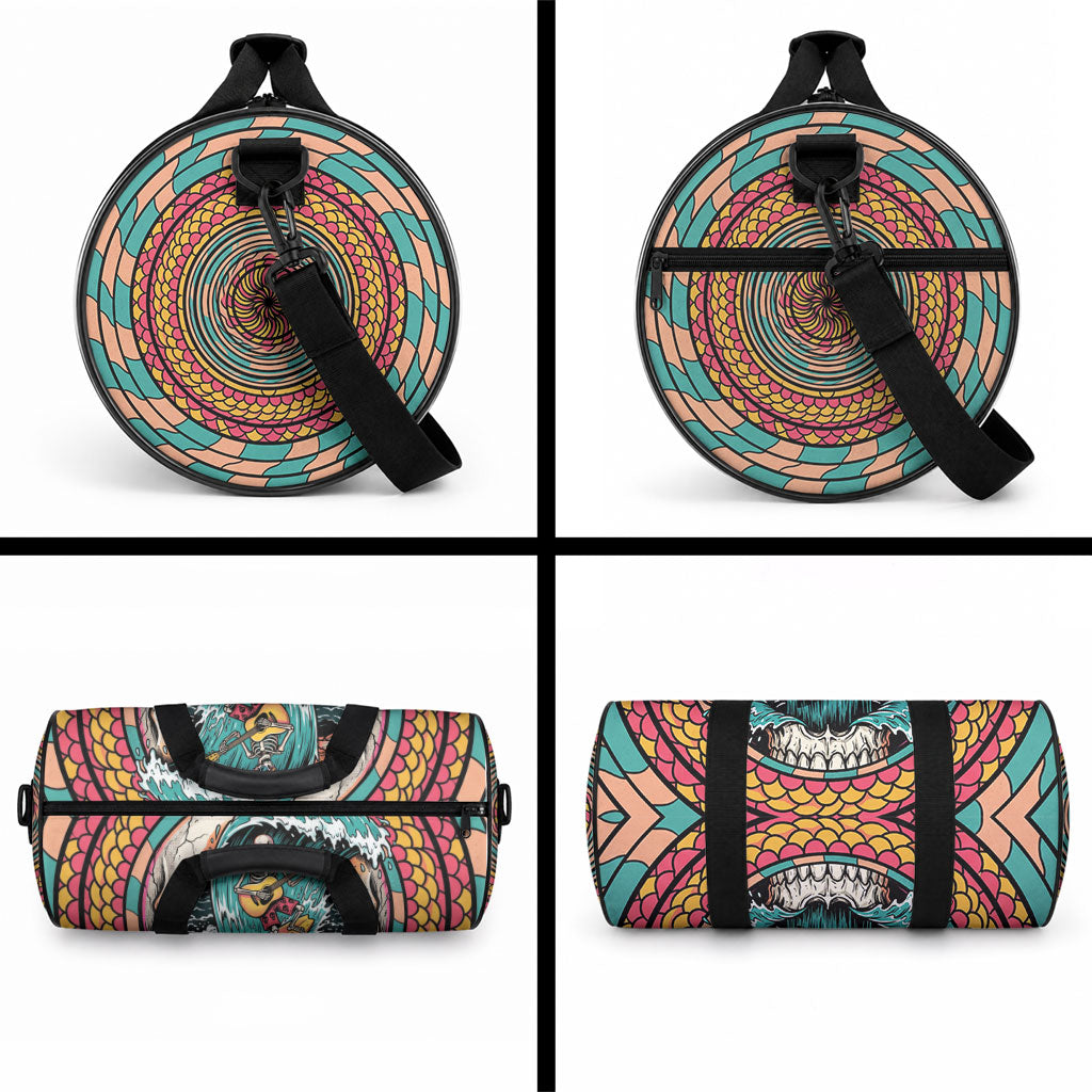 3D Illusion Surfing Skull Aloha Halloween Duffle Bag Tropical Guitarist Bones Wave DT05 - Polynesian Pride