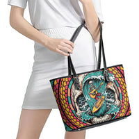 3D Illusion Surfing Skull Aloha Halloween Leather Tote Bag Tropical Guitarist Bones Wave DT05 - Polynesian Pride