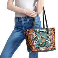 3D Illusion Surfing Skull Aloha Halloween Leather Tote Bag Tropical Guitarist Bones Wave DT05 - Polynesian Pride