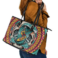 3D Illusion Surfing Skull Aloha Halloween Leather Tote Bag Tropical Guitarist Bones Wave DT05 - Polynesian Pride
