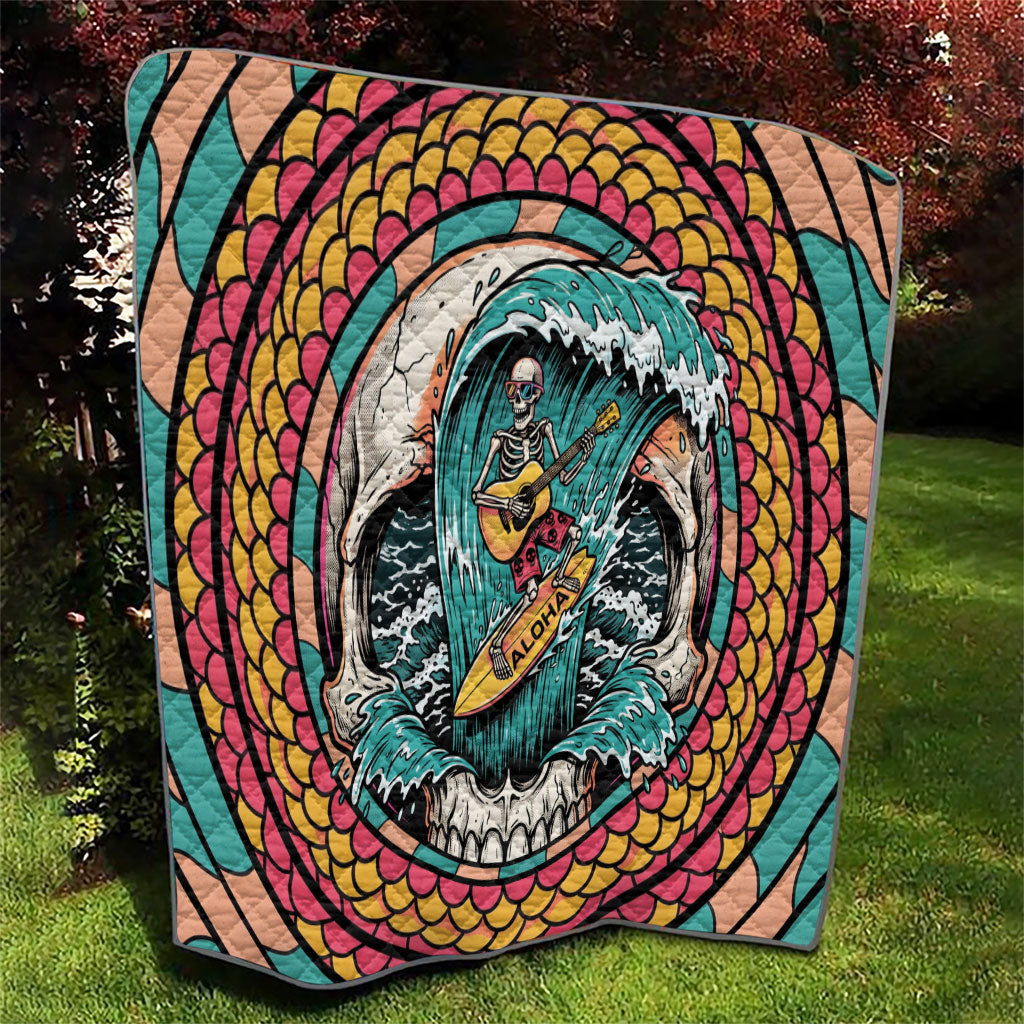 3D Illusion Surfing Skull Aloha Halloween Quilt Tropical Guitarist Bones Wave DT05 - Polynesian Pride