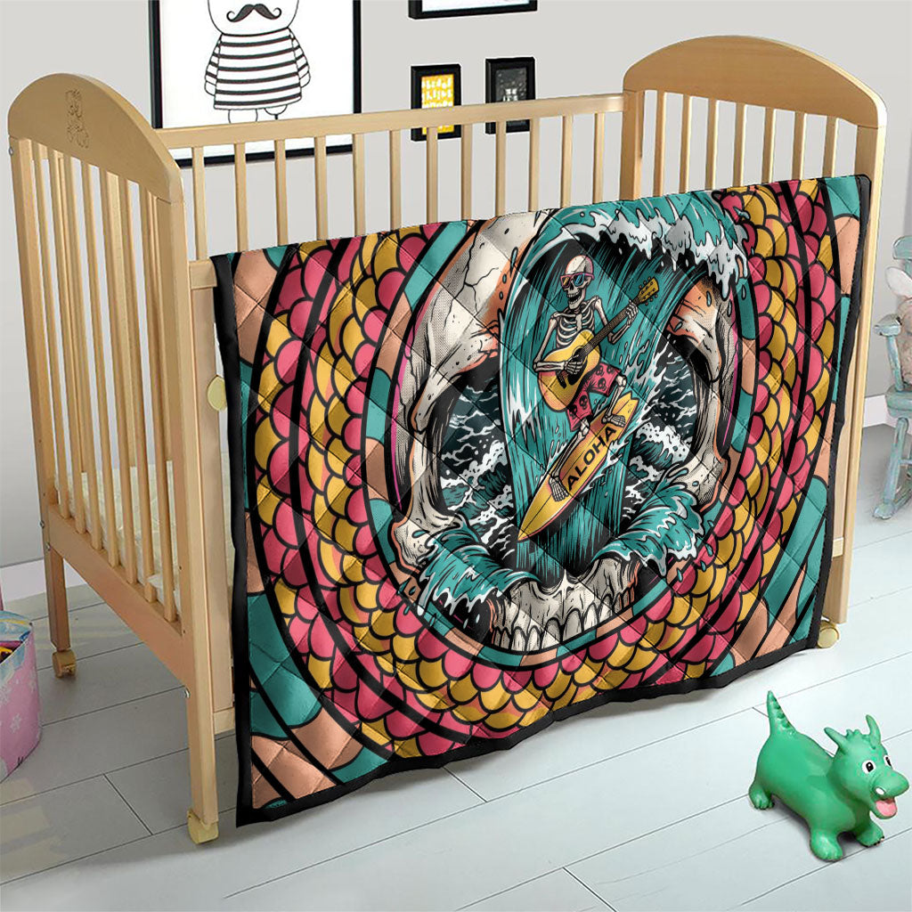 3D Illusion Surfing Skull Aloha Halloween Quilt Tropical Guitarist Bones Wave DT05 - Polynesian Pride