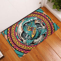 3D Illusion Surfing Skull Aloha Halloween Rubber Doormat Tropical Guitarist Bones Wave DT05 - Polynesian Pride