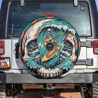3D Illusion Surfing Skull Aloha Halloween Spare Tire Cover Tropical Guitarist Bones Wave DT05 Blue - Polynesian Pride