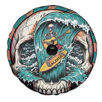 3D Illusion Surfing Skull Aloha Halloween Spare Tire Cover Tropical Guitarist Bones Wave DT05 - Polynesian Pride