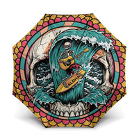 3D Illusion Surfing Skull Aloha Halloween Umbrella Tropical Guitarist Bones Wave DT05 One Size Folded 11.42 inch Opened Diameter 37.4 inch Blue - Polynesian Pride