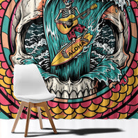 3D Illusion Surfing Skull Aloha Halloween Window Curtain Tropical Guitarist Bones Wave DT05 - Polynesian Pride