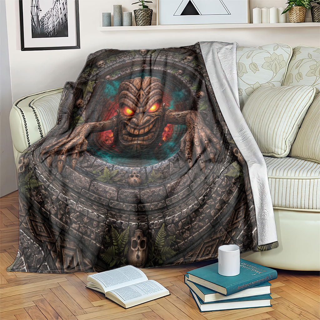3D Illusion Haunted Tiki Totem Halloween Blanket Polynesian Wood Spirit Fiery DT05 Brown - Polynesian Pride