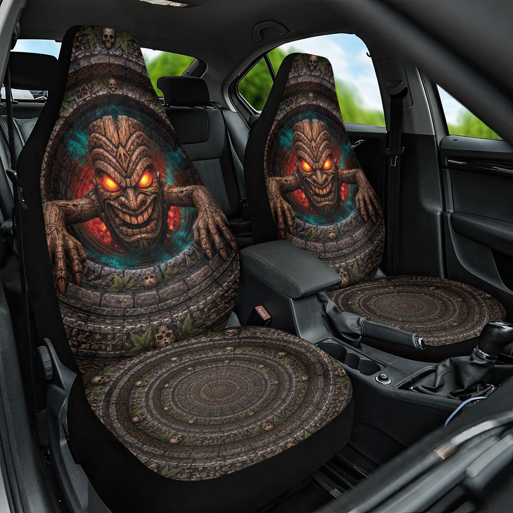 3D Illusion Haunted Tiki Totem Halloween Car Seat Cover Polynesian Wood Spirit Fiery DT05 One Size Brown - Polynesian Pride