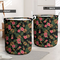 Tropical Calavera Hawaiian Laundry Basket Sugar Skull Pineapple Hibiscus Floral DT05 - Polynesian Pride