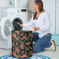 Tropical Calavera Hawaiian Laundry Basket Sugar Skull Pineapple Hibiscus Floral DT05 - Polynesian Pride